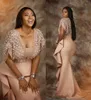 Custom Made Sexy Pearl Pink Lace Evening Dresses African Saudi Arabia Formal Dress For Women Sheath Prom Gowns Celebrity Robe De Soiree