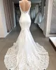 Meerjungfrau Spitze Brautkleider Kleider Rückenfreie Applikationen Spaghettiträger Modest Sexy Sweep Zug Trompete Arabisch Strand Brautkleid Nach Maß