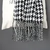 women winter thick fashion soft warm lady cashmere white and black long houndstooth scarf with tassel Y2001035298271