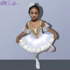 Profissional LED LED Light White Swan Lake Ballet Tutu Crianças Costume Ballerina Dress Kids Halloween Dress Fantaspume Clube Festas de festa