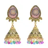 Vintage Gold Metal Acrylic Beads Tassel Indian Jhumka Earrings for Women Festival Party Jewelry