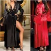 Melhor vender seda Robes para as Mulheres Sexy Lace Satin longo Vestir Noite Robes Pijamas Lingerie Kimono Belt Night Dress Nightgown