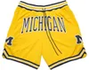 Mens NCAA Michigan Wolverines Shorts est 1817 Retro outdoor Embroidery College Basketball shorts yellow navy173J