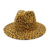 2019 NUEVO Invierno Moda Amplia Amplio Leopardo Impresión de Lana de Invierno Fedora Fieltro Sombrero Para Mujeres Nueva Moda Cálido Panamá Hat Jazz Cap