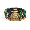 Moda negro Cz trenzado pulsera hombres regalo colores naturales Ojo de tigre joyería de piedra pulseras de acero inoxidable hombres mujeres de alta calidad