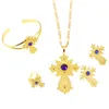 Ethiopian Jewelry Sets Trendy Cross Flower Pendant Necklaces Earrings Bangle Ring Habesha Jewelry Eritrean Wedding Gifts