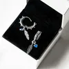 Türkisfarbene Herz- und Feder-Creolen für Damen, Luxus-Designer für Pandora, modische Ohrringe aus 925er Sterlingsilber mit Original-Logo-Box-Sets