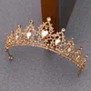 Szampański Złoty Kolor Kryształ Rhinestone Crown and Tiara Ślubne Wedding Akcesoria do włosów Headpiece Księżniczka Dziewczyna Urodziny Korona