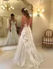 Boheemian A Line Wedding Dresses V Neck 3d Floral Lace Applique Illusion Backless Sweep Train Summer Beach Plus Maat Formele Bridal 9508139