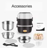 Mini Electric Rice Cooker rostfritt stål 3 lager ångare bärbar måltid termisk uppvärmning Lunchbox Matbehållare varmare9481353