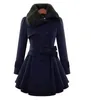 ladies woman wool blend double breasted coats casual winter autumn warm elegant a-line long sleeve long female coats