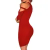 Casual Dresses Clothes Women Solid Fashion Long Sleeve Strapless O-Neck Hip Sexy Sheath Dress