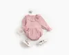 Ins baby kleding lente daling 100% katoen romper ruche kraag effen kleur lange mouw meisje romper baby cuasual kleding