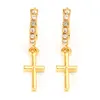 Zircon Brinco Especial Vogue Christian Womens Verdadeiro Real 24 K Sólida Fina Amarela Ouro GF Crucifix Cruz Timeless Charm Brincos