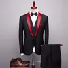 Red And Black Mens Wedding Suits Groomsmen Suits Slim Fit Shawl Lapel Best Men Suits Wedding Groom Tuxedos Men Blazer (Jacket+Pants+Vest)