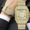 Квадратный бриллиант мужской Смотреть золото замороженные Смотреть большой циферблат кварцевый бизнес наручный хип-хоп мужской часы Relogio Masculino