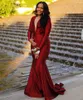 Vinho Vermelho Prom Vestidos Com Mangas Compridas Com Decote Em V Noite Longo Vestido de Festa Para As Mulheres Vestidos De Cerimônia