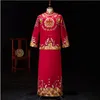 Erkek kırmızı cheongsam Oryantal Erkek tang suit stil kostüm damat elbise vestido geleneksel Çin giyim erkekler için etnik düğün Qi pao