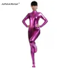 SPEERISE Mujeres Catsuit metálico brillante Spandex Cosplay sin cabeza Trajes Zentai Traje de piel de cuerpo completo Traje de cuello de tortuga Traje de Unitard