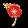 Poppy Flower Broche Event Feestartikelen Mode Rode Vorm Emaille Broche Rhinestone Leaf Collar Reving Badge Pin