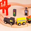 Wood Train Model, Various Props ,Track Doll Car, DIY Developmental Toy, Green Paint, Safety for Party Christmas Kid Birthday Gifts