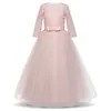 Uzun Abiye Çiçek Kız Elbise Genç Düğün Communion Dantel Kollu Çocuk Giyim 9 10 12 14 Yıl Doğum Günü Kıyafetler Y19061801
