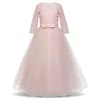 Langes Abendkleid Blumenmädchenkleider Teenager Hochzeit Kommunion Spitzenärmel Kinderkleidung 9 10 12 14 Jahre Geburtstag Outfits Y19061801