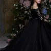 Longueur De Plancher Princesse Dentelle Noire Robes De Fille De Fleur Filles Pageant Robe Robes De Première Communion Soirée Robe De Bal