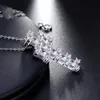 Merk 100% Echt Sterling Zilver Hanger Ketting Voor Vrouwen 5A CZ Prong Setting Cross Shape Male Fine 925 Sieraden