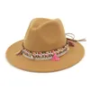 Fashion Unisex Wide Brim Wool Felt Fedora Hats with Ethnic Braided Ribbon Jazz Cap Retro Panama Style Formal Hat Trilby196J
