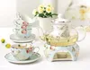 Ceramica 15 PCS Flower Tea Set British Afternoon Black Tea Set Teiera in vetro riscaldabile Bone China Tazze da tè e piattini