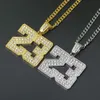 Hip Hop Number 23 Diamonds Pendant Halsband för män Golden Silver Alloy Rhinestone Luxury Halsband Kuban Link Chain Fashion Jewel2170