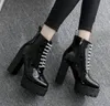 Femmes chaussures plate-forme Chunky talons Bootie femme Chaussures cheville Bottes bout rond à lacets talon haut sexy Chaussures pour femmes