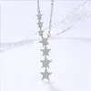 Collar de plata de ley S925 brillante con siete estrellas, collares con colgante de circonia cúbica a la moda, collar de plata y oro rosa para mujer