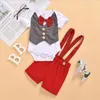 Ubrania dla dzieci dzieci chłopcy łuk formalne zestawy odzieżowe niemowlę dżentelmeczka garnitur letnie bawełniane pajacyki spodenki zawieszeń spodnie spodnie garnitury yp824