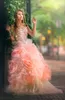 2019 Vestidos de desfile para niñas de cristal Vestidos de encaje de espagueti con volantes Faldas con gradas Vestido de niñas de flores de lujo Ropa de cumpleaños Una línea Vestidos de boda para niños