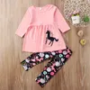 Spring Autumn Kids Clothing Sets Girls Cartoon Print Long Slevee Top + Floral Pants 2pcs/set Pyjamas set Children Outfits M2166