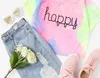 Gelukkige Rainbow Pastel Tie Dye T-SHirt ​​Vrouwen Brief Print Tee Beach -TO-Bar Night Club Party Short Crop T-shirts Zomer Vrouwelijke Trend