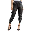 Women's Pants & Capris Faux Leather Harajuku Girls High Waist Elastic PU Trousers 2022 Hip Hop Zipper Women Black Cargo Pantalon Femme D301