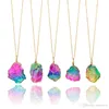 Halskette mit wunderschönem Regenbogenstein-Anhänger, Kristallquarz, Heilpunkt, Chakra-Felsen-Halskette, Farbe: Goldkette