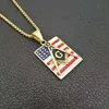 Mens Rvs 18K Goud Zilver Kleurrijke Epoxy Emaille Verenigde Staten Amerikaanse Vlag Masonic Hangers Vrijmetselarij Mason Logo Gegraveerd