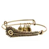 Gros-créateur de mode populaire vintage plume d'argent drapeau américain charme bracelet réglable bracelet pour femme filles