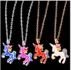 NEW Fashion Unicorn Necklace for Girls Children Kids Enamel Cartoon Horse Jewelry Women Animal Pendant Necklace with Retail Card WL1155