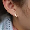 Wholesale- silver moon stud earring paved clear cubic zirconia cz stone lovely sweet small crescent moon stud for girl