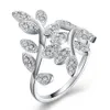 Modig Band Ringar Silver Plated Olive Branch Mönster Prong Inställning Mosaic Whiter Zircon S925 Silver Ring Unika Smycken Present Potala1013