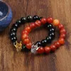 Bracelets couronne de bijoux pour Couples, vente en gros, 5 ensembles/lot, pierre d'obsidienne dorée de 10mm, perles d'onyx rouge mat, Bracelet de perles pour l'amour, nouvelle collection