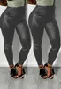 Legging feminina de couro sintético elástico plus size sexy cintura alta calça de couro brilhante preta S-5XL