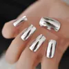 FALSE NAILS MEDIAL LÅNG METALLISK FAKT FINGER Full Cover Mirror Diy Tips Silver Flat Shining Daily Gel Nail 24pcs Prud22