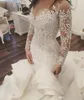 Plus La Taille Longue Sirène Robes De Mariée Nouvelle Arrivée Dentelle À Manches Longues Musulman Robe De Noiva Romantique Appliques Ruffles Robes De Mariée