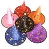 Halloween Toys Witch Hat Non-Woven tyghattar Dekorativa rekvisiter Kostym Ball Party Cosplay Stars Tryckt Wizard's Hat